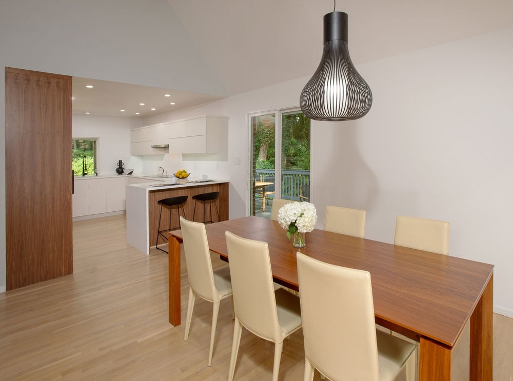 Spacious dining room with sliding patio doors